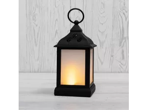 Декоративный фонарь 11х11х22,5 см, черный корпус, теплый белый цвет свечения с эффектом пламени свеч
